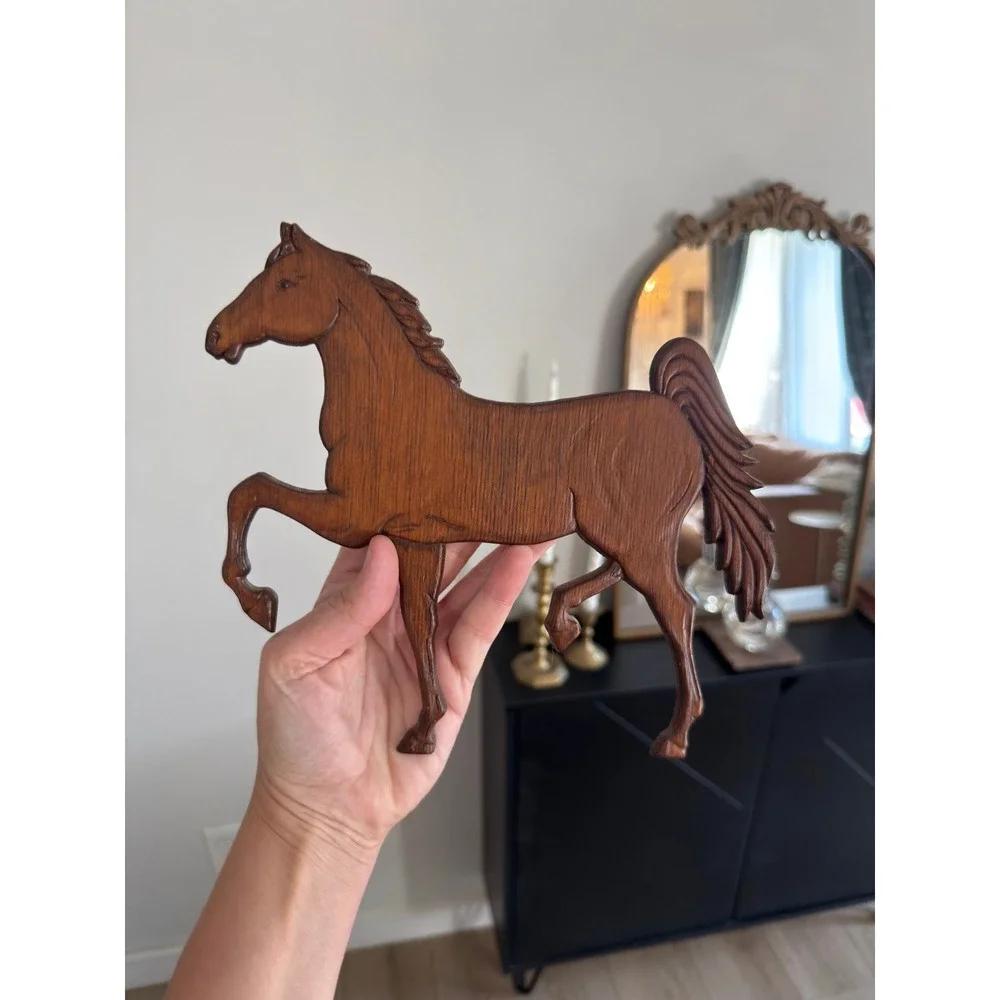 Vintage Carved Wood Horse Wall Hanging Equestrian Art Decor Nursery Girls Room